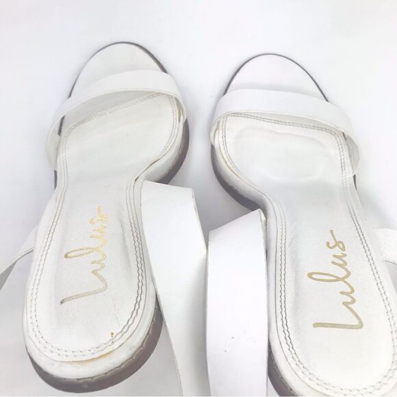 Lulu’s SHELBIE White Leather Ankle Strap Stacked Heel Open Toe Sandals - Picture 10 of 16
